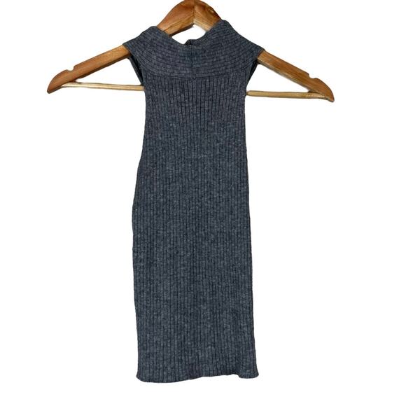 NWT PrettyLittleThing Tall Knitted Rib Cross Front Top Womens 10 Gray Minimalist - Picture 5 of 7